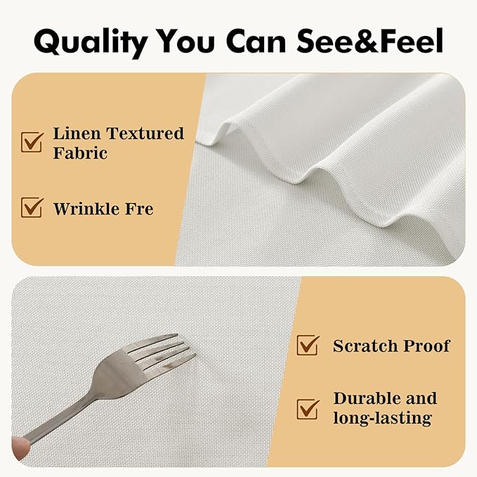 JIUZHEN Round Table Cloth Faux Linen Farmhouse Tablecloth Wrinkle and Stain Resistant Decorative Fabric Table Cover for Kitchen, Dining Room, Parties and Camping, White, 60 Inch Round