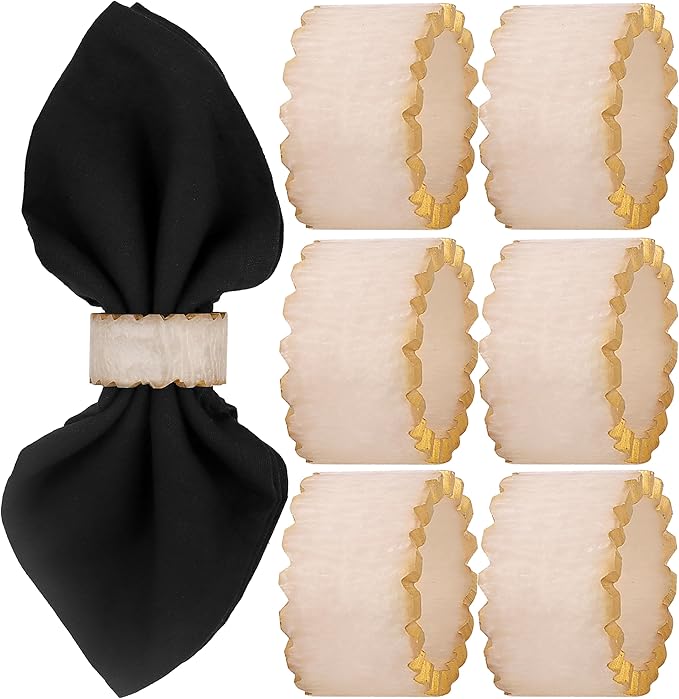 CLEENTABLE Rustic Epoxy Resin Napkin Rings Set of 6 - Napkin Holders for Parties, Dining, Family Gatherings, Weddings, Holidays, Décor, Gifting Durable Tabletop Decor (Ivory)