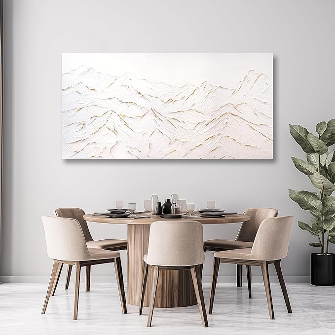 Belmrxne Large Abstract Mountain Wall Art White and Gold Wall Decor Aesthetic Canvas Painting Hanging Artwork for Living Room Bedroom Dining Room Office Home Decor 30x60 Inch