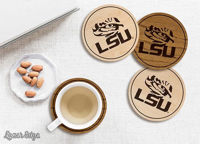 LazerEdge LSU Tigers Wooden Coaster Set - Maple Wood - Officially Licensed Product - 4-Pack