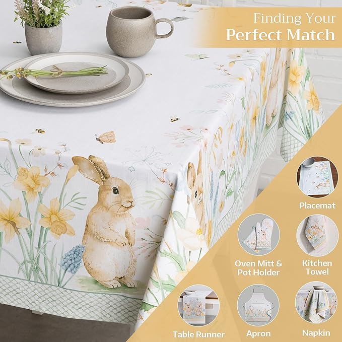 Maison d' Hermine Table Cloth Rectangle Table 100% Cotton 70 x 108 Inches Tablecloth Reusable Decorative for Dining Room Farmhouse Home Valentines Day Decorations Spring Summer - Easter Dew