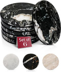 Gusto Nostro Black Marble Coasters Set of 6 with Non-Slip Backing - Luxury Natural Stone Coasters for Drinks - Genuine Marble Kitchen Accessories, Round Stone Coaster for Kitchen Counter, Coffee Table