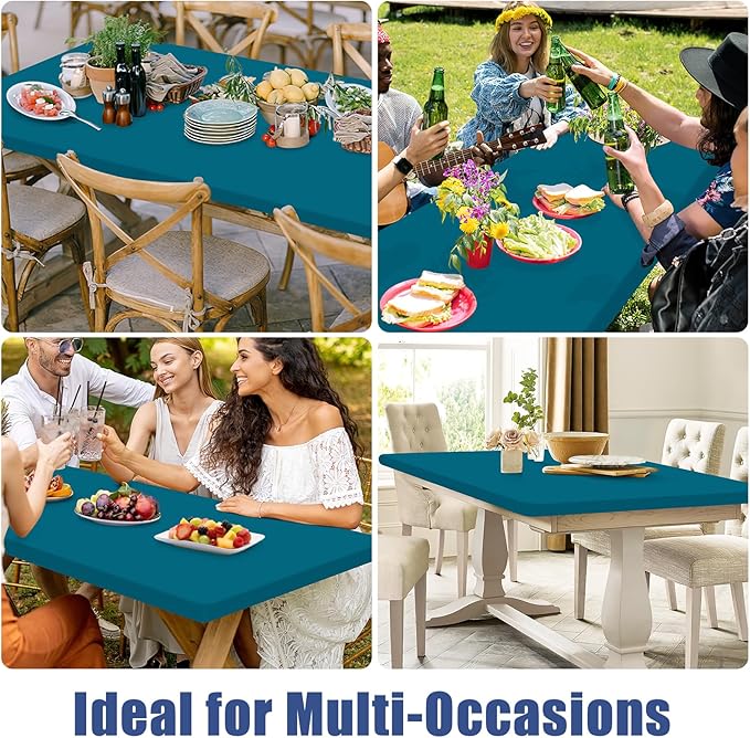 Spandex 4 Foot Rectangle Table Cloth 2 Pack, Elastic Fitted Tablecloths for Picnic, Stretch Washable Patio Table Cover for Outdoor, Camping, Banquet and Parties (Peacock Blue, 30"x48")