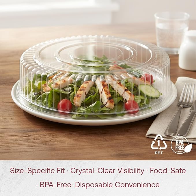 Smarty Had A Party 14 Inch Clear Round Plastic Tray Lids – Stackable Plastic Dome Lids for Catering Trays with Lids, Party Platters & Food Displays – BPA-Free Disposable Dome Covers – 25-Pack