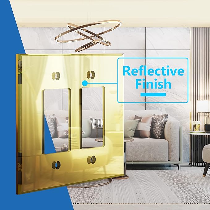 LIDER Reflective Acrylic Decorator Wall Plate, Mirrored Light Switch Plate, Plexiglass Outlet Cover, Acrylic Glass, Oversized 2-Gang 5.25" x 5.25", LWP-32O-AGD, Gold