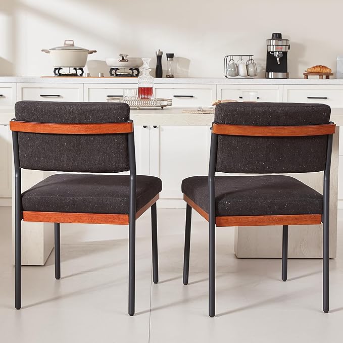 Black Modern Dining Chairs Set of 2, Kitchen Chairs with Thick Cushions and Adjustable Foot Pads, Upholstered Fabric Dining Room Chairs with Sturdy Metal Legs