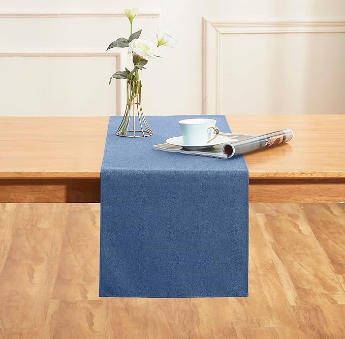 Vintage Blue Table Runner 36 Inches Long, Cotton Linen Farmhouse Style Seasonal Dresser Scarf for Kitchen Dining Coffee Table Parties Wedding Home Decor (13” x 36”, Vintage Blue)