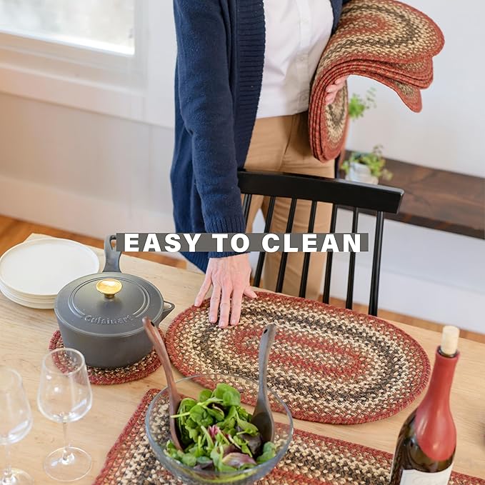 Homespice Chester Jute Braided Dinner Table Runner, Rustic Lodge Decor, Set of 2, Red Rectangle 8x28 - Rich Colors, Easy to Clean, Durable and Protects Furniture