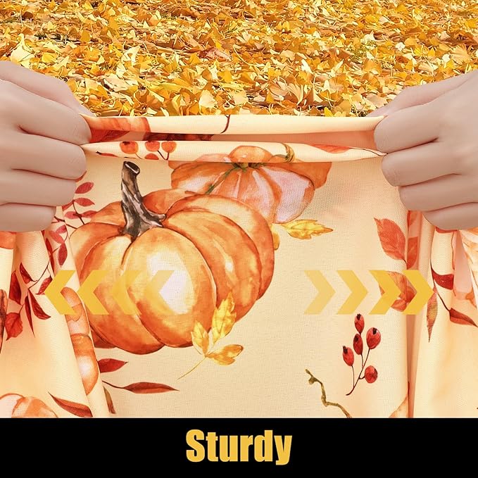 Smiry Rectangle Thanksgiving Table Cloth, Waterproof Elastic Fitted Tablecloths for 8 Foot Tables, Washable Polyester Table Cover for Autumn Harvest Parties (Pumpkin Leaf, 30"x96")