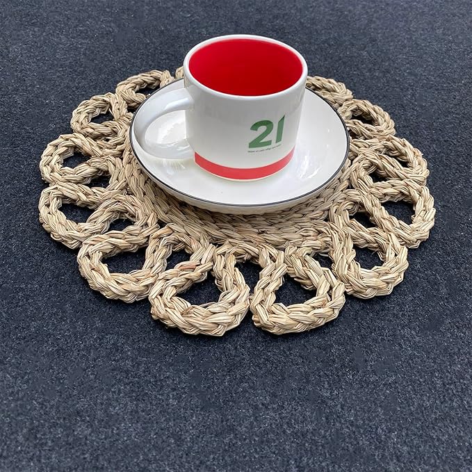13.8" Set of 8 Round Seagrass Placemats | Boho Woven Rattan Table Mats | Farmhouse Wicker Spring Plate Chargers Like Water Hyacinth, Seagrass for Wedding, Party, Christmas, Events
