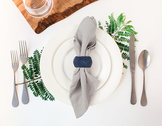Navy Napkin Rings, Handmade Beaded Napkin Rings Set of 12, Beaded Napkin Holders, Ring Napkin, Christmas Napkin Ring, Handmade by Skilled Artisans - A Beautiful complement to Dinner Table décor- Navy