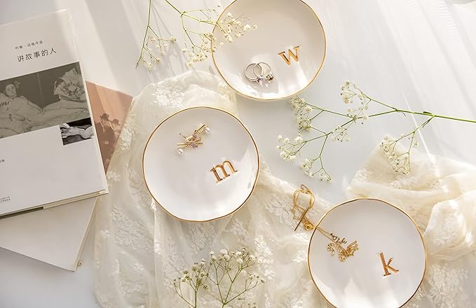 COLLECTIVE HOME - Ceramic Jewelry Tray, Decorative Trinket Dish for Rings Earrings Necklaces Bracelet Watch Keys, Birthday Mother's Day Christmas Gift for Women, 4.75", Glossy (b)