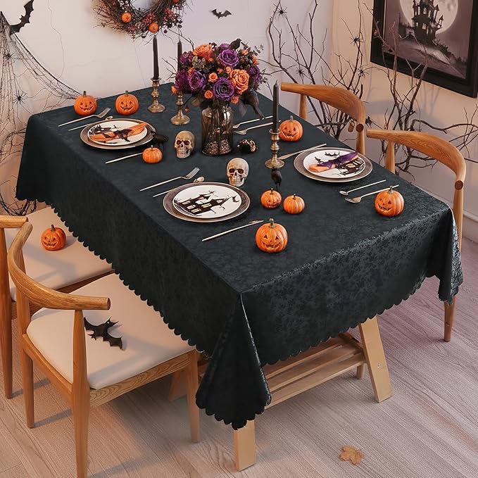 Smiry Rectangle Table Cloth, Waterproof Heavy Duty Vinyl Tablecloths, Wipeable Washable Table Cover for Kitchen and Dining Room (Black, 60" X 140")