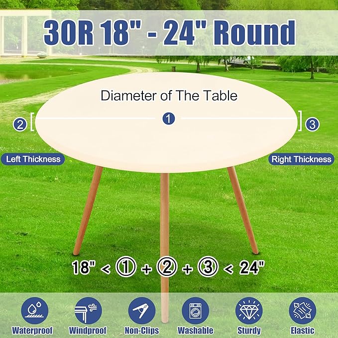 Round Spandex Tablecloth, Elastic Fitted Waterproof Tablecloths for 18"-24" Tables, Stretch Washable Picnic Table Cover for Camping, Dining, Indoor and Outdoor, Beige