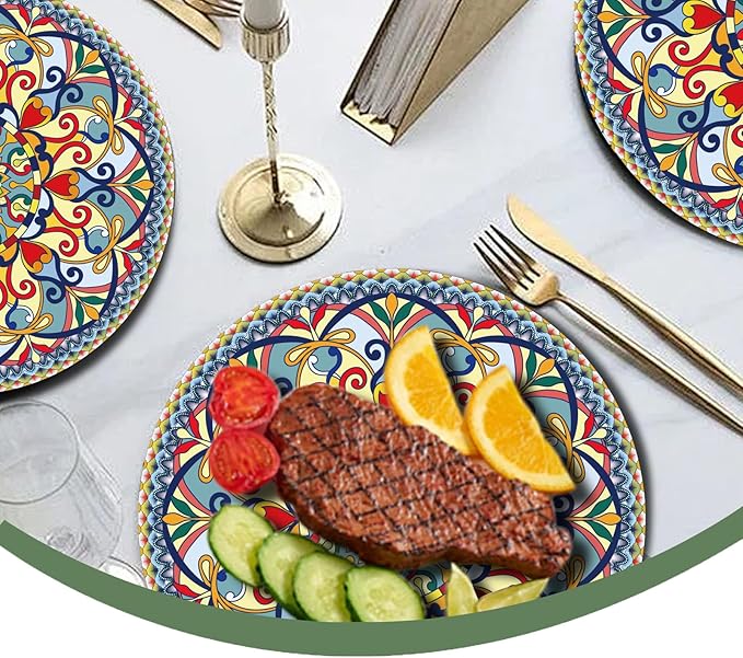 ZULYSTO 100PCS Boho Paper Plates (50×7 Inch & 50×9 Inch)–Vintage Bohemian Style Disposable Plates, Dessert Party Dinner Plates, Dinnerware Plate Set for Birthday Gatherings