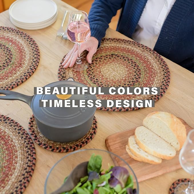 Homespice Gingerbread Dining Placemats, Warm Country Decor, Set of 6, Brown - 13x19 Rectangle Table Mats - Vibrant Colors, Durable, Easy to Clean and Protects Furniture