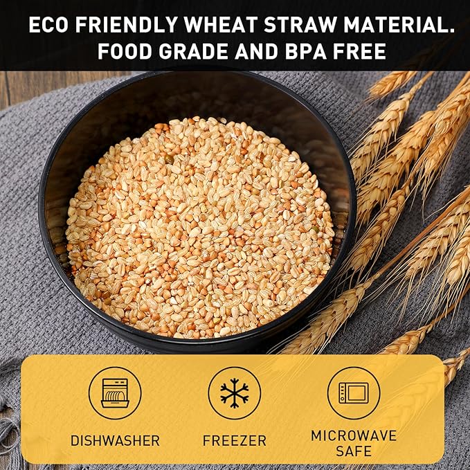 Geosar 18 Pcs Unbreakable Cereal Bowls 24 Oz Microwave and Dishwasher Safe Wheat Straw Fiber Lightweight Bowl for Soup Kitchen Serving Salad Dishes Oatmeal(Black)