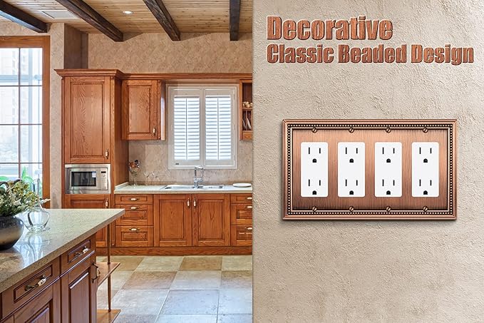 Henne Bery Sunken Pearls Heavy Duty Decorative Wall Plate Switch Plate Outlet Cover (Quad Decorator, Antique Copper)