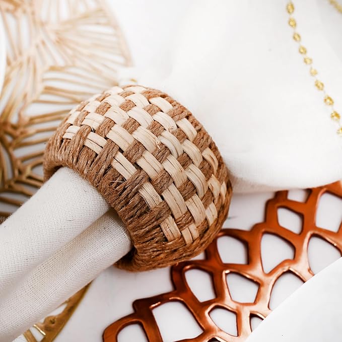 Rattan Napkin Rings Set of 12 – Handmade Napkin Ring Holders for Dining Table, Parties & Family Gatherings, Elegant Tabletop Décor for Weddings, Dinners & Events
