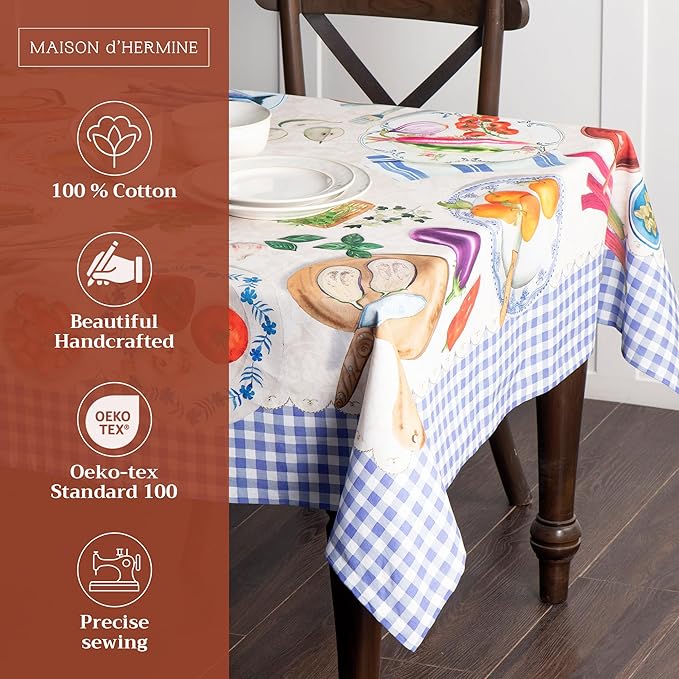 Maison d' Hermine Table Cloth Square Table 100% Cotton 54 x 54 Inches Tablecloth Reusable Decorative for Dining Room Farmhouse Home Valentines Day Decorations Spring Summer - Gourmand