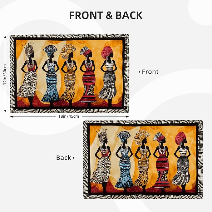 Kwanzaa Placemats Set of 4, African American Christmas Table Mats, Black Women Washable Place Mats for Coffee Bar Home Party Indoor Kitchen Dining Table Decoration 12x18 Inch
