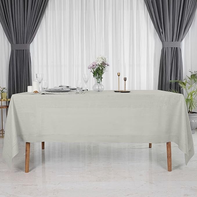 D'Moksha Homes Silver Grey Linen Tablecloth 60 x 120 Inch - 100% Pure Linen Hemstitch Tablecloth for Rectangle Tables - Classic Hemstitch, Machine Washable Table Cloth for Spring, Easter