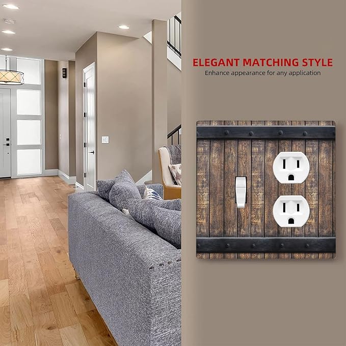 Light Switch Cover Plate Rustic Barn Door Vintage Country Wood Board 2 Gang Decorative Switch Plates 1 Toggle Duplex Combo Outlet Covers GFCI Wall Plates for Farmhouse Cabin Decor