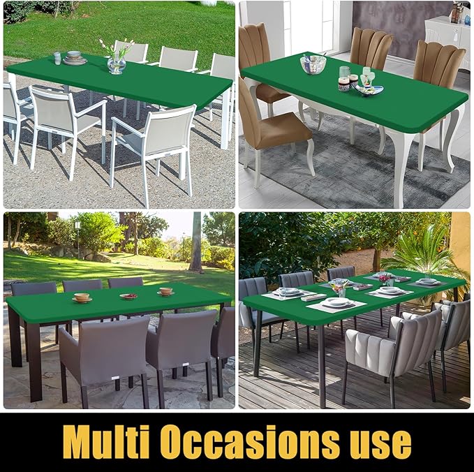 Smiry Rectangle Picnic Table Cloth, Waterproof Elastic Fitted Tablecloths for 8 Foot Tables, Washable Polyester Table Cover for Camping, Indoor and Outdoor (Hunter Green, 30"x96")