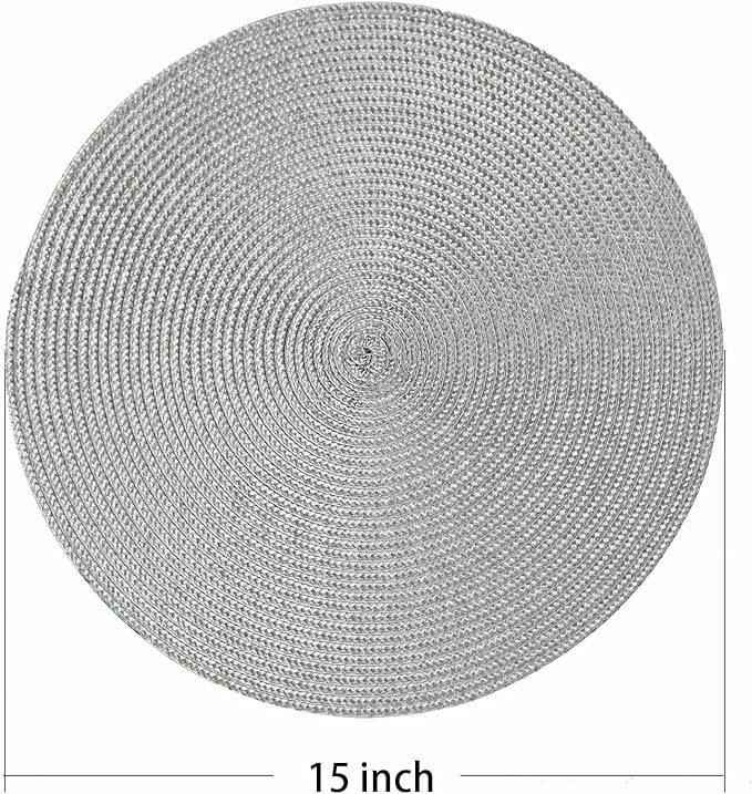 AHHFSMEI Round Braided Placemats 15 Inch Round Table Mats for Dining Tables Natural Woven Heat Resistant Place mats Set of 6 (Grey B)