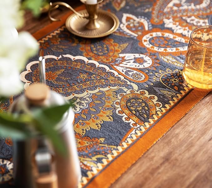 13×72 Inch Table Runner, Retro-Luxury Tassels Series for Kitchen Dining Table Holiday Decoration (Royal Nuts)