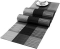 SHACOS Woven Vinyl Table Runner 12 x 54 inch PVC Runner for Dining Table Coffee Table Counter Wipe Clean Indoor Outdoor, Ombre Black and Gray
