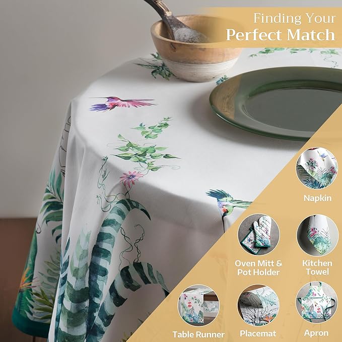 Maison d' Hermine Table Cloth Round Table 100% Cotton 63 Round Inches Tablecloth Reusable Decorative for Dining Room Farmhouse Home Valentines Day Decorations Spring Summer - Tropiques