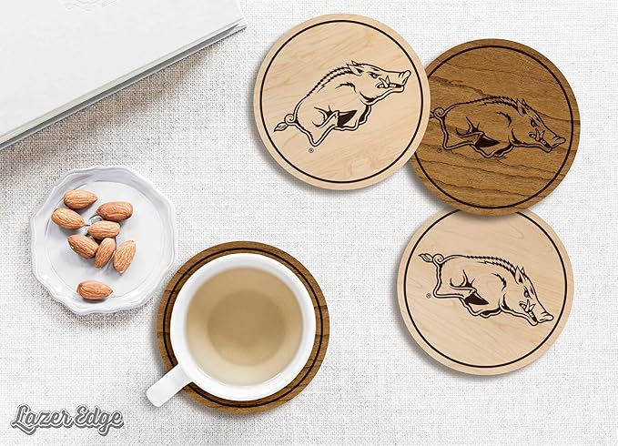 LazerEdge Arkansas Razorbacks Wooden Coaster Set - Maple Wood - Officially Licensed Product - 4-Pack