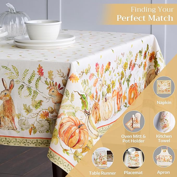 Maison d' Hermine Table Cloth Rectangle Table 100% Cotton 54 x 72 Inches Fall Tablecloth Reusable Everyday Use for Thanksgiving Christmas Decorations Dining Farmhouse Party (Pumpkin Passion)
