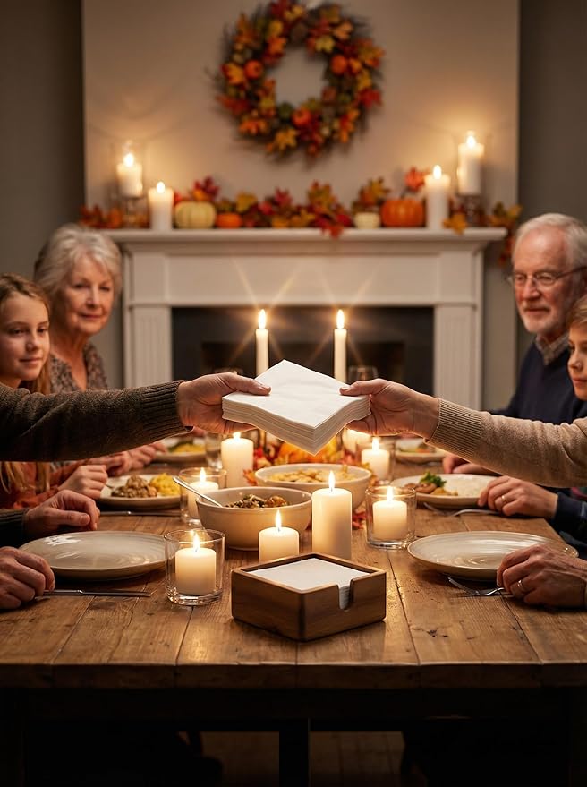 Acacia Cocktail Paper Napkin Holder Square 5.4x5.4 inches, Wood Flat Napkin Tray, Cocktail Napkin Caddy For Kitchen Décor, Restaurant Countertop Bar Accessories