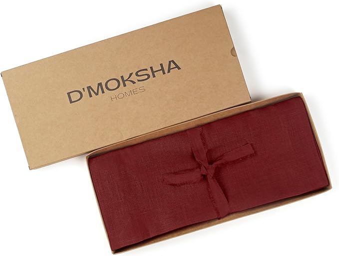 D'Moksha Homes Linen Table Runner 48 Inches - 100% Pure Linen Dark Red Table Runner 14 x 48 Inch for Coffee Tables, Dresser, Valentines, Spring - Machine Washable