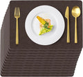Vinyl Placemats Set of 12 Faux Leather 100% Waterproof Wipeable Washable Place Mats Heat Resistant Easy Clean Non-Slip Table Mats for Indoor Outdoor. (12,Coffee)