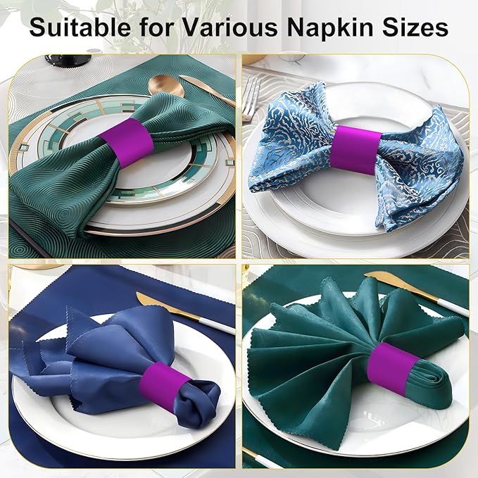 Christmas Napkin Rings Set of 50, 2 Colors in 1, Reusable Adjustable Napkin Bands for Holiday Parties, Wedding, Thanksgiving Table Decor, Waterproof Tear-Proof (Purple) Great Gift Idea