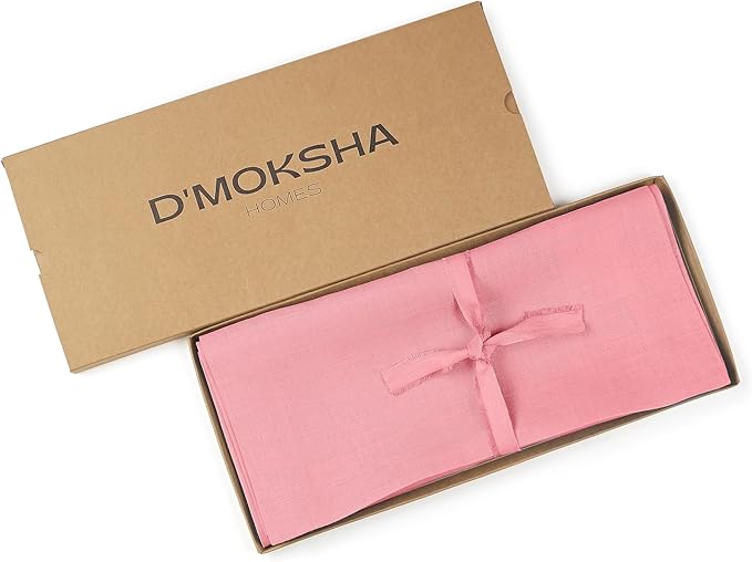 D'Moksha Homes Linen Dusty Pink Table Runner 72 Inches Long - 100% Pure Linen 14 x 72 Inch Table Runner for Dining, Valentines, Spring, Easter - Machine Washable