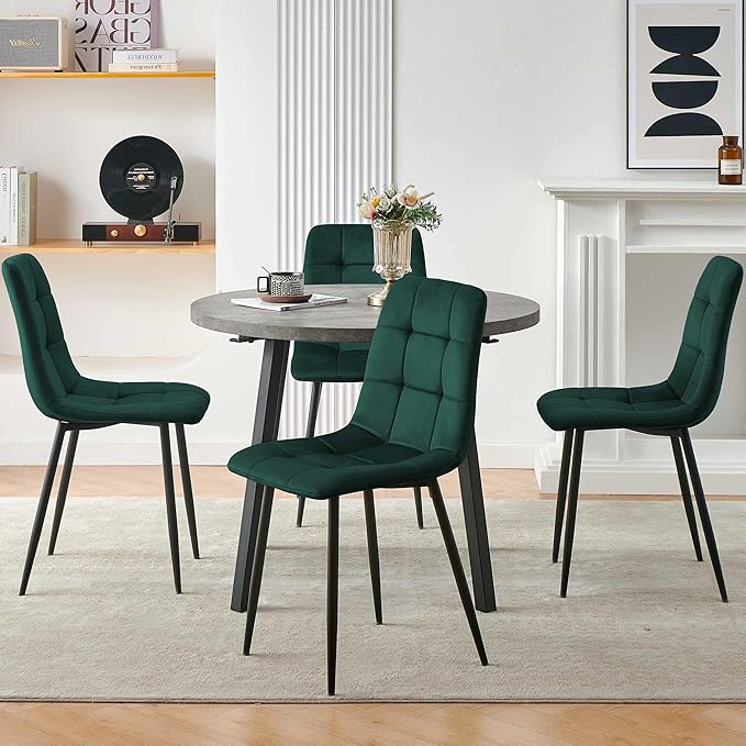 Modern 4-Person Round Dining Table Set, Space-Saving for Kitchen, Living Room, Apartment, Includes Dining Table & 4 Green Chairs,Small Dining Room Set for 4