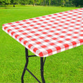 Smiry Rectangle Picnic Table Cloth, Elastic Waterproof Fitted Vinyl Tablecloths, Flannel Backed Buffalo Plaid Table Covers for Dining, Camping, Outdoor (White and Red, 30" x 60")