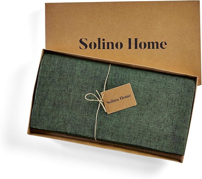 Solino Home Linen Tablecloth 54 x 72 Inch - 100% Pure Linen Forest Green Table Cloth for Rectangle Tables - Athena, Machine Washable Tablecloth for Winter, St Patricks Day, Easter