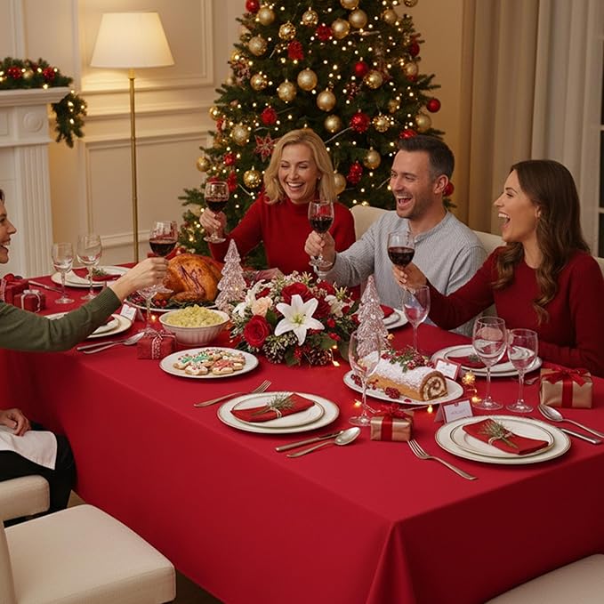 6-Pack Red Tablecloths for Rectangle Tables, 90 x 156 Inches, Stain-Resistant Polyester Fabric for 8 Foot Tables - Washable Table Covers for Weddings, Banquets, Birthday Parties, Events