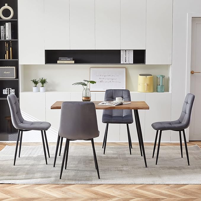 Rectangular Dining Table Set with Upholstered Chairs - Modern Kitchen Table and Chairs Set of 4 for Small Spaces - Grey