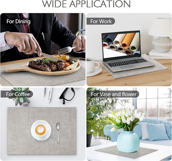 Faux Leather Placemats Set of 8 Washable PU Table mats for Kitchen Table - Heat Resistant, Waterproof, Easy Clean, Anti Slip 11.8" x 17" (Beige-8 Pack)