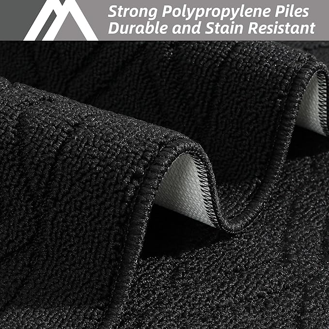 COSY HOMEER 60x24Inch/35X24Inch Kitchen Rugs Sets Non-Slip Washable Kitchen Mats for Floor Polypropylene Absorbent Kitchen Runner for Kitchen Sink Hallway Entryway(Black)