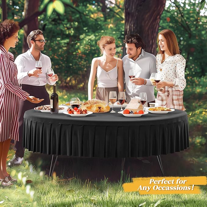 1 Pack Black Spandex Round Tablecloths for 72in Table, Stretchy Fitted 6FT Round Table Cloths, Wrinkle Free Table Cover with Skirt for Wedding Birthday Party Bridal Shower Banquet