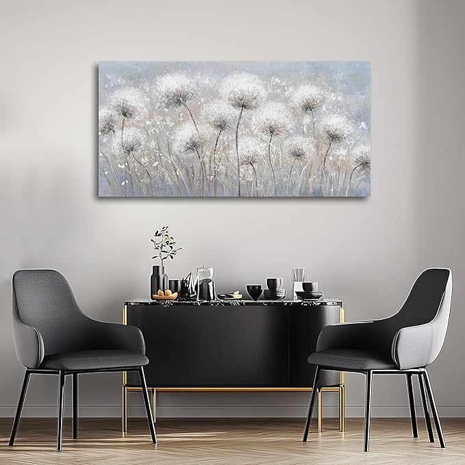 Belmrxne Large Dandelion Floral Wall White and Black Wall Decor Modern Aesthetic Artwork Trendy Canvas Painting for Living Room Bedroom Dining Room Office Home Decor 29x58 inch