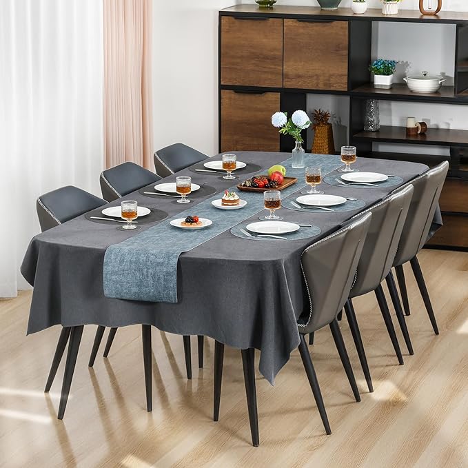 Myir JUN Round Placemats, Dual Sided Faux Leather Place Mats Set of 4 Indoor/Outdoor Non-Slip Washable Table Mats (Gray Light Blue, Set of 4)