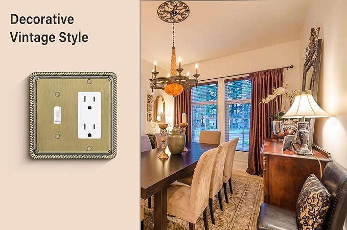 Henne Bery Rope Edge Decorative Wall Plate Switch Plate Outlet Cover (Toggle/Decorator, Antique Brass)